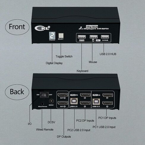 CKL 2 Port USB2.0 KVM Switch Dual Monitor DisplayPort 4K@60Hz, 2 Computers x 2 Monitors KVM Switch with USB 2.0 HUB DP1.2(322D-2) in Saudi Arabia