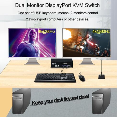 CKL 2 Port USB2.0 KVM Switch Dual Monitor DisplayPort 4K@60Hz, 2 Computers x 2 Monitors KVM Switch with USB 2.0 HUB DP1.2(322D-2) in Saudi Arabia