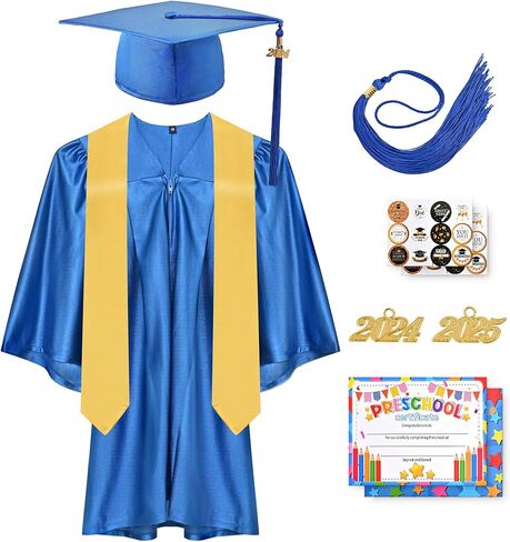 2024 Kindergarten Graduation Cap & Gown Set with Tassel Stole Certificate for Unisex Toddler Preschool Kids in Kuwait