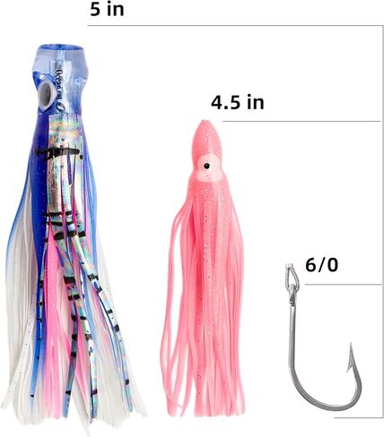OCEAN CAT Teaser Chain Lures Trolling Lure Saltwater Fishing Lures with Stainless Steel Hook and High Strength Fishing Line Fully Rigged Teasers for Wahoo Tuna Marlin Mahi Mahi in Kuwait