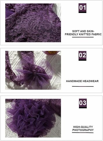 Ylsteed Newborn Girl Photoshoot Outfits Lace Newborn Photography Outfits Girl Photo Props for Newborn Girl Elastic Romper with Headband Baby Elegant Gorgeous Photography Outfit - Purple in Saudi Arabia