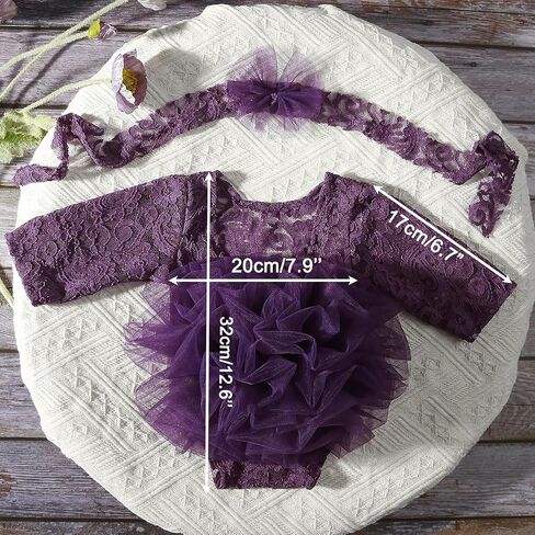 Ylsteed Newborn Girl Photoshoot Outfits Lace Newborn Photography Outfits Girl Photo Props for Newborn Girl Elastic Romper with Headband Baby Elegant Gorgeous Photography Outfit - Purple in Saudi Arabia