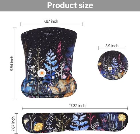 MOSISO Wrist Rest Support for Mouse Pad & Keyboard Set, Ergonomic Mousepad&Coaster Non-Slip Base Home/Office Pain Relief & Easy Typing Cushion with Neoprene Cloth&Raised Memory Foam, Flower Stars in Saudi Arabia