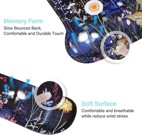MOSISO Wrist Rest Support for Mouse Pad & Keyboard Set, Ergonomic Mousepad&Coaster Non-Slip Base Home/Office Pain Relief & Easy Typing Cushion with Neoprene Cloth&Raised Memory Foam, Flower Stars in Saudi Arabia