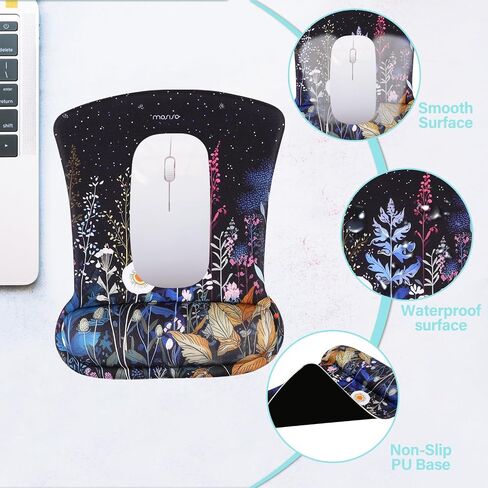 MOSISO Wrist Rest Support for Mouse Pad & Keyboard Set, Ergonomic Mousepad&Coaster Non-Slip Base Home/Office Pain Relief & Easy Typing Cushion with Neoprene Cloth&Raised Memory Foam, Flower Stars in Saudi Arabia