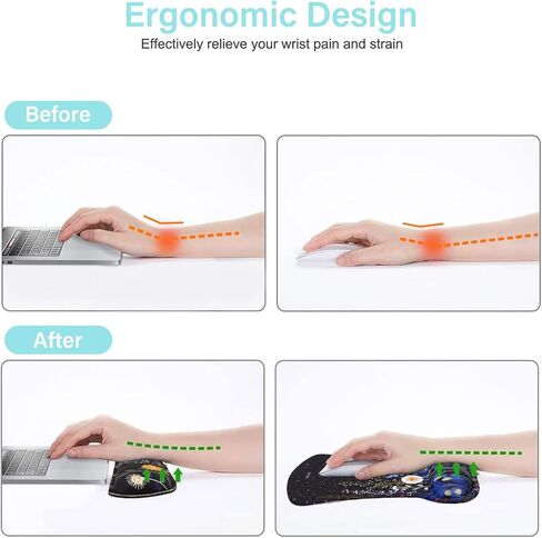 MOSISO Wrist Rest Support for Mouse Pad & Keyboard Set, Ergonomic Mousepad&Coaster Non-Slip Base Home/Office Pain Relief & Easy Typing Cushion with Neoprene Cloth&Raised Memory Foam, Flower Stars in Saudi Arabia