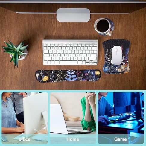 MOSISO Wrist Rest Support for Mouse Pad & Keyboard Set, Ergonomic Mousepad&Coaster Non-Slip Base Home/Office Pain Relief & Easy Typing Cushion with Neoprene Cloth&Raised Memory Foam, Flower Stars in Saudi Arabia