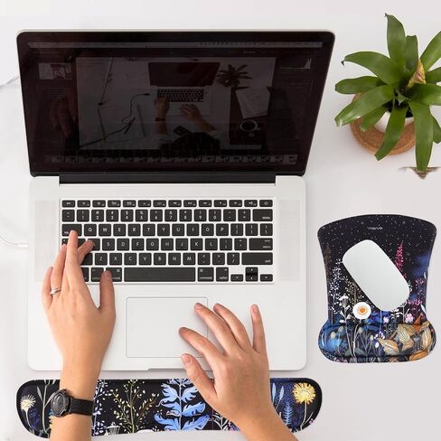 MOSISO Wrist Rest Support for Mouse Pad & Keyboard Set, Ergonomic Mousepad&Coaster Non-Slip Base Home/Office Pain Relief & Easy Typing Cushion with Neoprene Cloth&Raised Memory Foam, Flower Stars in Saudi Arabia