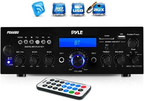 Pyle Pda6bu 200-Watt 2-channel USB/Aux FM Radio Stereo Amplifier Amblefier ، Combo Bundle with 4x Encled Ekmr408b 4 "بوصة 200 واط 3-WATT 3-WAWT in Kuwait