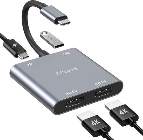 USB C إلى محول HDMI المزدوج ، (4 في 1) محول USB C Hub Multiport مع 2 HDMI ، 100W PD ، USB 3.0 ، Dual Monitor Adapter دعم الكمبيوتر المحمول USB C إلى HDMI تقسيم العرض لجهاز USB C in Kuwait