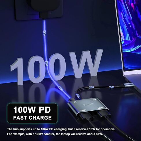 USB C إلى محول HDMI المزدوج ، (4 في 1) محول USB C Hub Multiport مع 2 HDMI ، 100W PD ، USB 3.0 ، Dual Monitor Adapter دعم الكمبيوتر المحمول USB C إلى HDMI تقسيم العرض لجهاز USB C in Kuwait