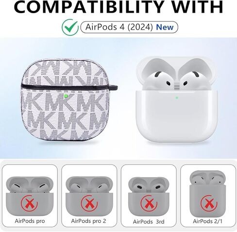 بالنسبة إلى Airpods Cover 4th Generation Cover (2024) ، غطاء وقائي للجلد الفاخر الكامل للصدمات في Airpods 4 Case for Women Men [LED Frontible]-أبيض] in Kuwait