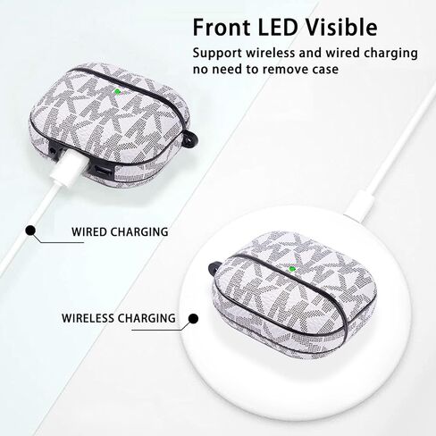 بالنسبة إلى Airpods Cover 4th Generation Cover (2024) ، غطاء وقائي للجلد الفاخر الكامل للصدمات في Airpods 4 Case for Women Men [LED Frontible]-أبيض] in Kuwait