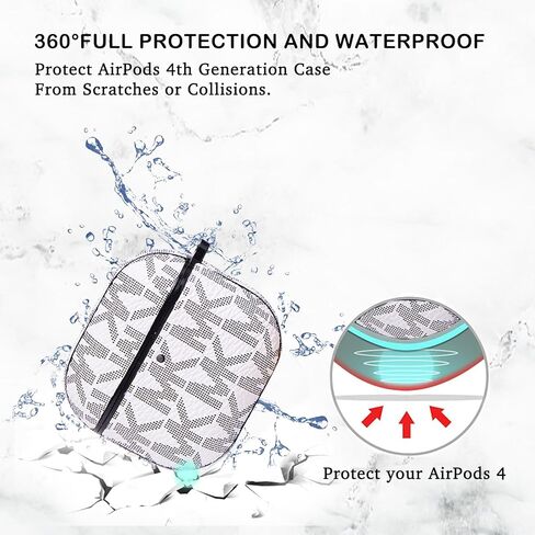 بالنسبة إلى Airpods Cover 4th Generation Cover (2024) ، غطاء وقائي للجلد الفاخر الكامل للصدمات في Airpods 4 Case for Women Men [LED Frontible]-أبيض] in Kuwait