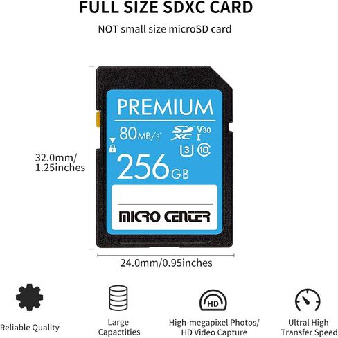 Premium 256GB SDXC Card by Micro Center, Class 10 SD Flash Memory Card UHS-I C10 U3 V30 4K UHD Video R/W Speed up to 80 MB/s for Camera Computer Trail Dash Cam (256GB) in Saudi Arabia