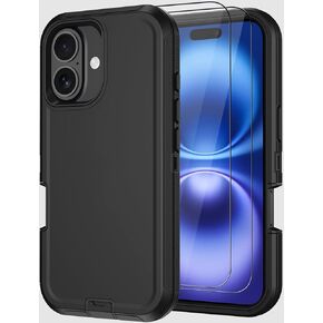 Designed for iPhone 16 Case, Military Grade 3-Layers Shockproof Dropproof Hybrid Cell Phone Cover with Screen Protectors X2, Heavy Duty Full-Body Protective Case for Apple iPhone 16 (Wine)