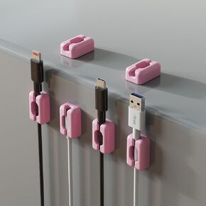 Cable Straps, Adhesive Silicone Wire Cable Management Clips Under Desk, Phone Cord Holder for Nightstand Desk Car Wall (Pink, 6pcs)