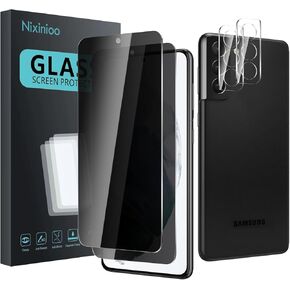 2 Pack Privacy Screen Protector for Samsung Galaxy S21 Plus With 2 Pack Camera Lens Protector, Anti Spy Tempered Glass Film, 9H Hardness, Black Protector, Anti-Scratch, Bubble Free