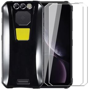 Case for Fossibot F106 Pro + [2 Pack] Glass Screen Protector Tempered Film - Transparent Silicone Soft Flexible Bumper Shockproof TPU Protective Cover Shell for Fossibot F106 Pro (Black)