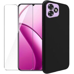 Case for Oukitel C53 + Glass Screen Protector Tempered Film - Transparent Silicone Soft Flexible Bumper Shockproof TPU Protective Cover Shell for Oukitel C53 (Black)