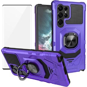 Ailiber for Samsung Galaxy S23 Ultra Magnetic Case, S23 Ultra 5G Phone Case with Screen Protector, Ring Kickstand for Car Mount, Heavy Duty Shockproof Rugged Cell Phone Cover-Blue