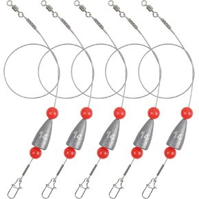 Carolina Rigs Fishing Rigs 5pcs 10pcs Pre Rigged Carolina Ready Rigs Steel Fishing Leaders with Bullet Fishing Weights Fishing Beads Swivels for Bass Walleye Trout 3/8oz 1/2oz 3/4oz