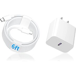 USB C Charger for Apple iPhone 16 15 Charger Fast Charging for iPad Pro Charger Fast Charging 10 Gen 13 12.9 11 10.9 inch 8.3" (2024 2022 2021 2020 2018), USB-C 6ft Cable 20w USB C Block White 1-Pack