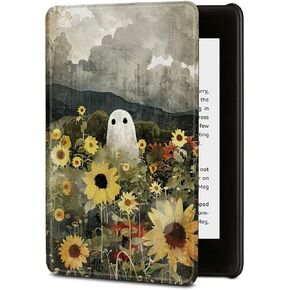 Case for 6" All-New Kindle (11th Generation-2024/2022 Release) PU Leather Cover with Auto Sleep Wake for Kindle 2024/2022 11th Gen e-Reader, Sunflower Ghost