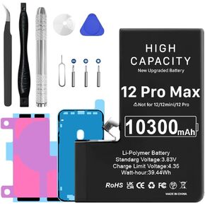 [10300mAh] Battery for iPhone 12 Pro Max (Not for 12 Mini/12/12 Pro), Upgraded Higher Capacity Battery Replacement for iPhone 12 Pro Max A2410 A2411 A2412 A2342 with Repair Tools Kit