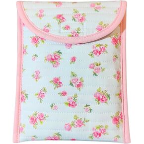 Quilted Kindle Sleeve Cover - Padded Cotton E-Reader Sleeve with Padding & Velcro Closure, Compatible with Kindle Basic, Paperwhite, and ColorSoft (Petal Whisper - White)