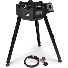 ONLYFIRE Portable Gas Burner with Adjustable Removable Legs, Propane Camping Stove for Backyard RV Tailgating Outdoor Cooking, works for Wok, Skillet, Frying Pan, Pot, 4FT Hose, 65000BTU, GS301