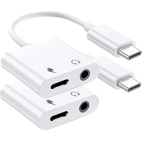 2-Pack USB C to 3.5mm Headphone Jack Adapter for iPhone 16/16 Pro/15/15 Pro/Pro Max/Plus,2-in-1 Type C to Aux Jack Dongle Cable Cord with PD Fast Charging for iPad,Galaxy S24/S23/S22/S21,MacBook,Note