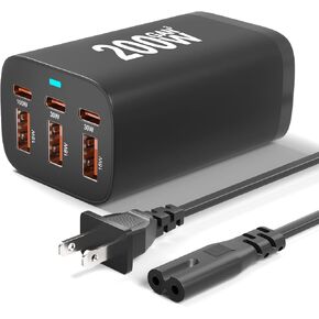 Multi Port Charging Station 200W Charger hub for Multiple Devices 200W USB C Upgraded GaN III 6-Port Fast Multi-Port Charging Station Hub PD 65W Laptop/iPhone and More Type c multiport Travel Devices