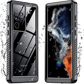 Temdan for Samsung Galaxy S22 Ultra Case,Waterproof Built-in Lens & Screen Protector[Full Body Shockproof][12 FT Military Drop Proof][Dustproof][IP68 Underwater] Case for S22 Ultra 5G 6.8"-Black