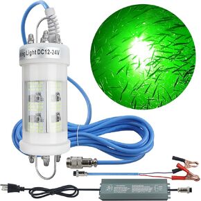 Underwater Fishing Light Super Bright 80000 Lumens 160W Green LED Submersible Fishing Light 110V & 12/24V with Transformer 20FT Wire Night Fishing Light Green Fishing Light for Boats Docks Kayaks