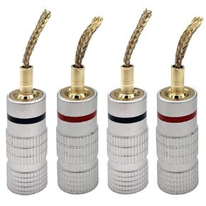 Speaker Banana Plugs, Gold Plated Soft Weaving Banana Plug 12 AWG - 18 AWG Gauge Size 4mm for Speaker Wire, Home Theater, Amplifier/Video Receiver and Sound Systems, 2 Pairs/4 Pcs