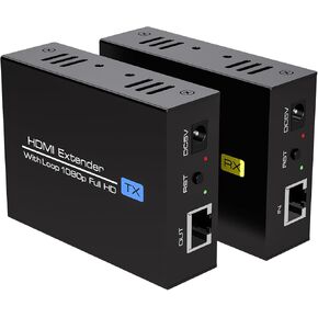 VPFET 400Ft HDMI Extender Over Ethernet Cat5 or 6 Adapter Balun 120m with Loop Output and Automatic EDID Functions Support 1080P60Hz 3D Full HD Transmitter and Receiver