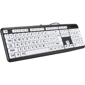 Elderly Keyboard, 104 Keys QWERTY Layout Keyboard Large Font Print USB Wired Keyboard Standard Full Size Computer Keyboard for Old People(1.35M Cable)(Black)