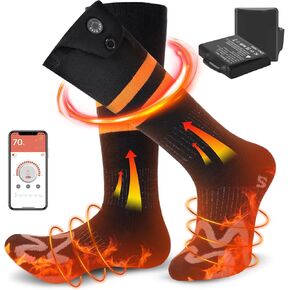Heated Socks for Men Women,7.4V 3000mAh Rechargeable Heated Socks with APP Control Washable Electric Heating Socks Feet Warmer for Winter Outdoor Sports Hunting Skiing Camping (Orange Black-M)