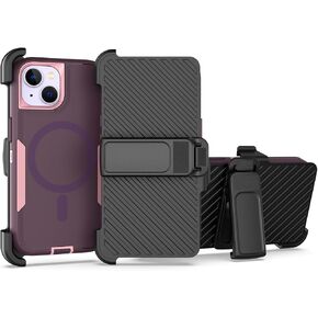 Designed for iPhone 13 Pro Max Case,Magnetic,Double Protection,Tough Durable,Compatible with MagSafe,Detachable Back Clip,Dustproof,No Fading,No Yellowing,Non-Slip,for Men Women, Purple Rose