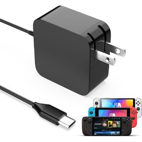 45W USB-C Charger for Steam Deck Charger AC Adapter for Nintendo Switch Lite OLED Xbox Controller Phone Intelligent Output Adjustment with 5.7Ft Power Cord