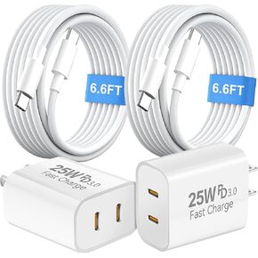 iPhone 16 15 Pro Max Charger Fast Charging, 25W Dual USB C iPhone 16 15 Charger Block with 6.6FT Long C Chargers Cord Cable for iPhone 16 15 Pro Max/16 15 Pro/16 15 Plus/16/15, iPad, Android Phone
