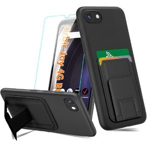 Case for Orbic Joy 4G RC608L Phone Case with Tempered Glass Screen Protector Folding Kickstand/Stand Wallet Case Card Holder/ Slots Shockproof Protective Cover Case for Orbic Joy RC608L - Black