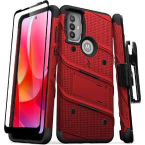 ZIZO Bolt Bundle for Moto G Power 2022 Case with Screen Protector Kickstand Holster Lanyard - Red