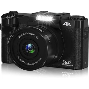4K Digital Camera, Professional 56MP 16X Zoom Autofocus 3 Inch IPS Screen Vlogging Camera, 1500mAh Travel Photography Mini Camera
