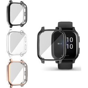 3-Pack Screen Protector Case for Garmin Venu Sq 2/Sq 2 Music/Venu Sq/Venu Sq Music, Full Coverage Soft TPU Protective Screen Cover Compatible with Garmin Venu Sq Smartwatch (Clear/Rose Gold/Rose Pink)