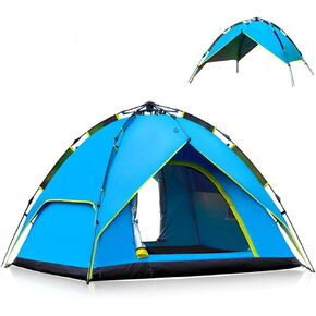 Wind Tour 3-4 Persons Instant Automatic Camping Tent, Waterproof Sun Shelters Backpacking Tents Quick Set up for Traveling, Hiking, Hunting, Fishing (Blue- Without 2 Poles+tarp)