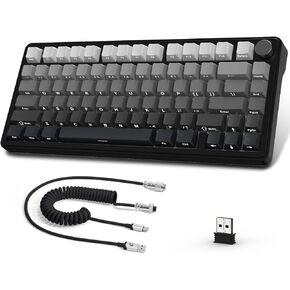 ATTACK SHARK X85 Wireless Mechanical Gaming Keyboard with Knob Hot Swappable BT/2.4GHz/USB-C Side Print PBT Keycaps 75% Gasket Keyboard RGB Coiled Cable Linear White Jade Switch for PC/MAC/Win