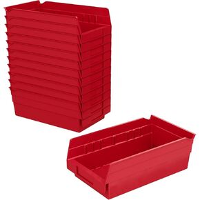 Akro-Mils 30130 Plastic Shelf Bins, Heavy Duty Storage Bins to Use for Garage Organization Bins, Closet Organizer, and Drawer Organizer, 12-Inch x 6-1/2-Inch x 4-Inch, Red, 12-Pack