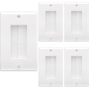 Brush Wall Plate, 5 Pack Single Gang Wall Plate Cable Pass Through for Low Voltage Wires, Cord Hider for Wall Mount TV, White LE176